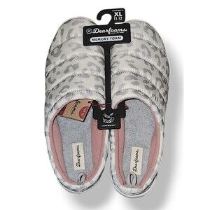 Dearfoam Slipper Thick Sole size Large 11 - 12 Gray Cheetah Animal Print